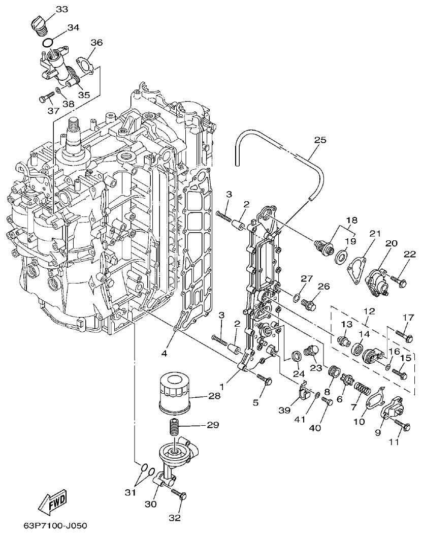 Yamaha F150BET, FL150BET CYLINDER & CRANKCASE 3 parts diagram
